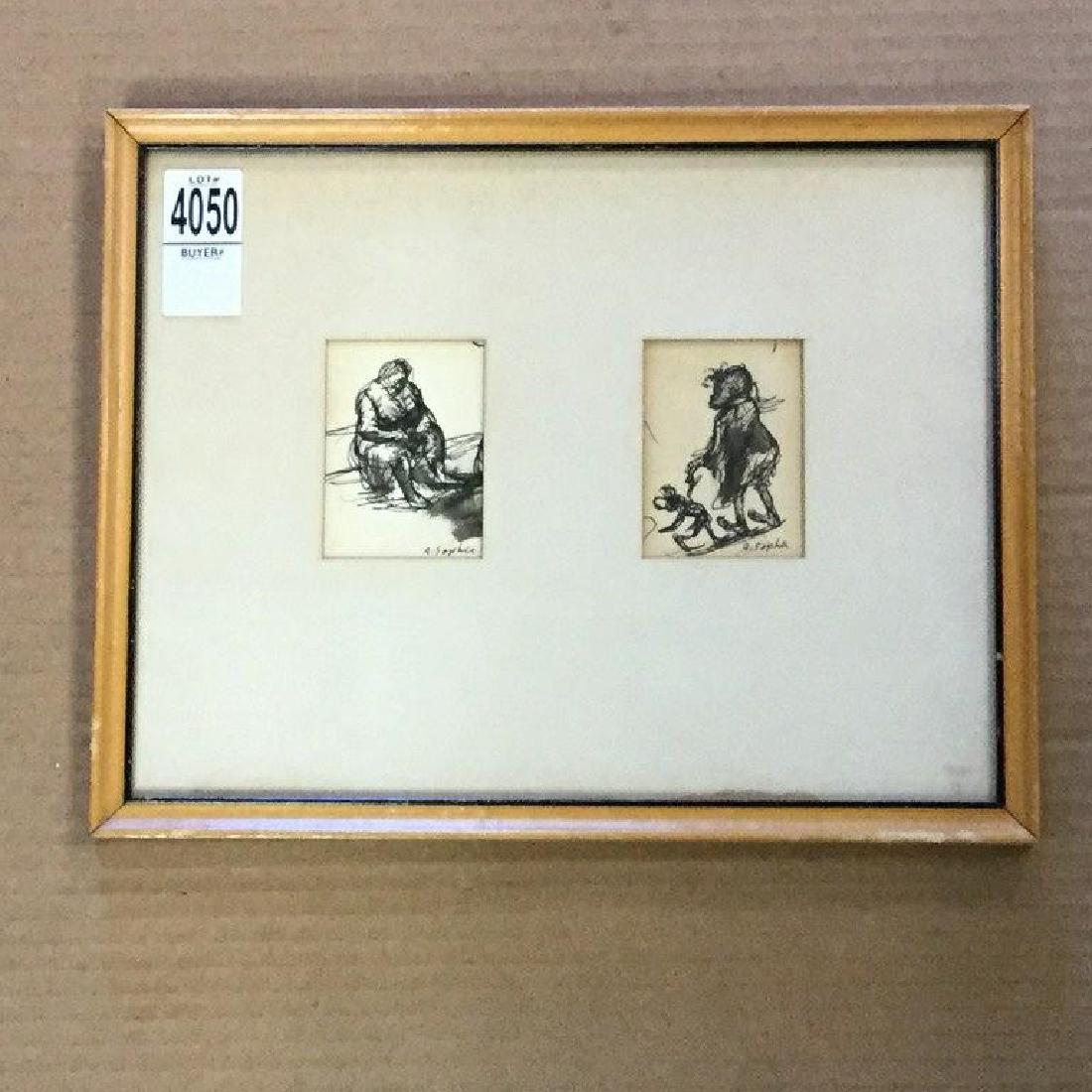 AARON SOPHER PEN & INK DRWINGS OF BLACK GIRL & WOMAN (1 of 2)