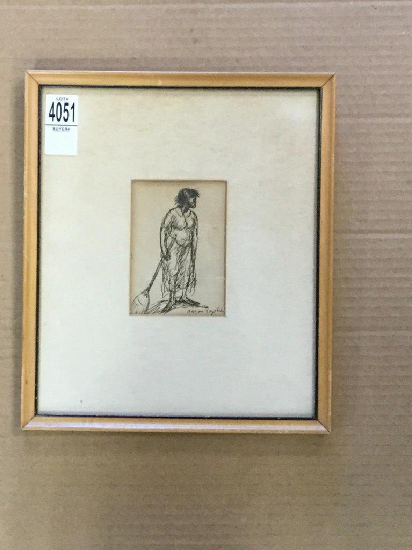 AARON SOPHER PEN & INK DRAWING OF BLACK WOMAN WITH (1 of 2)