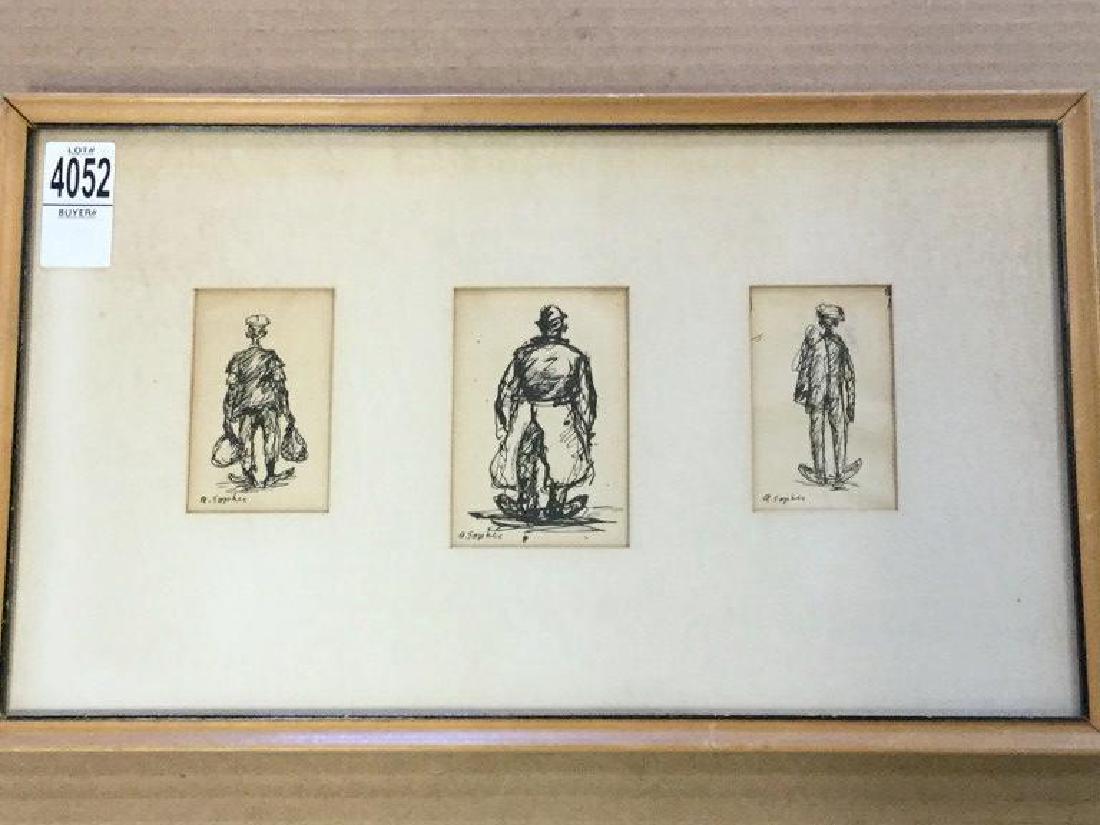 AARON SOPHER 3 PEN & INK DRAWINGS OF MEN WALKING WITH (1 of 1)