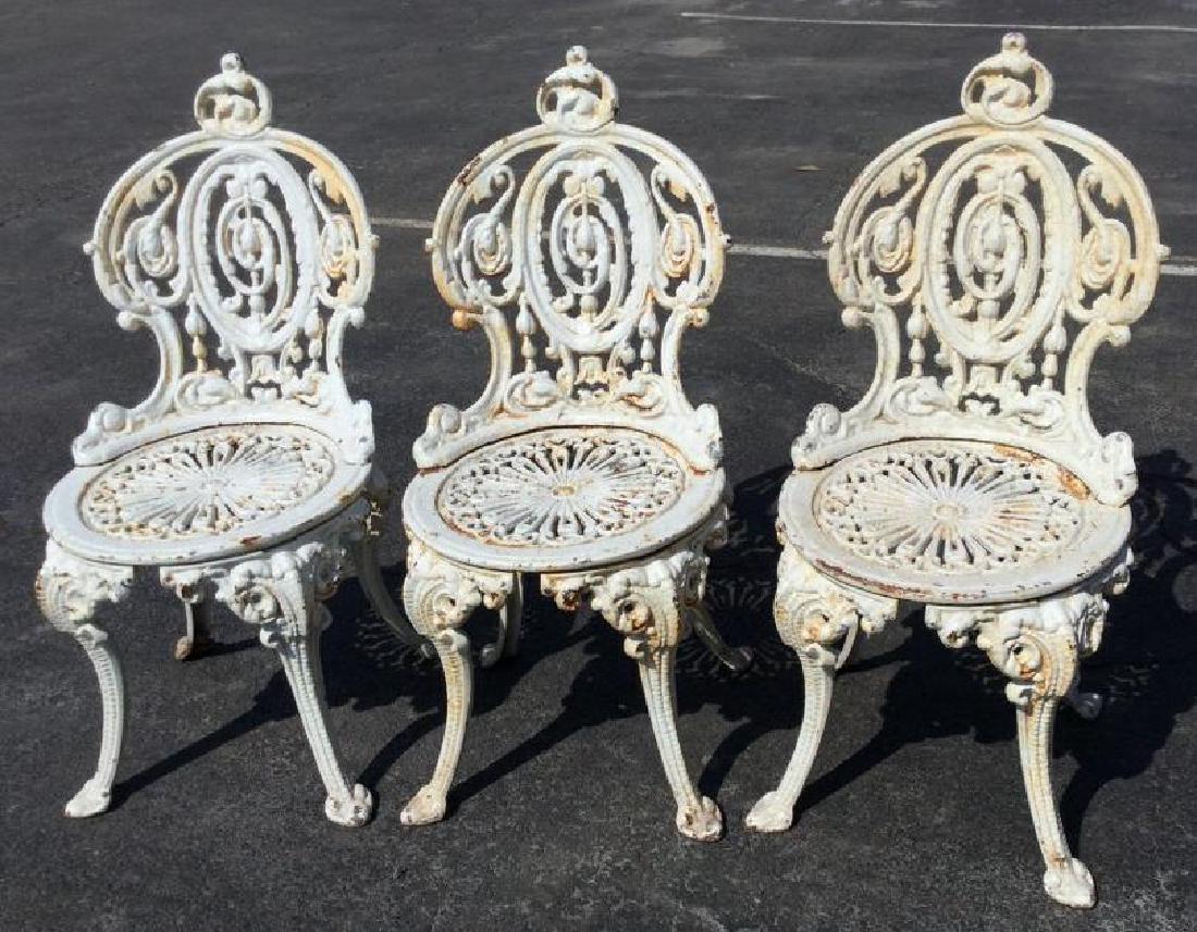 (3) VICTORIAN CAST IRON GARDEN CHAIRS, VERY HEAVY, (1 of 2)