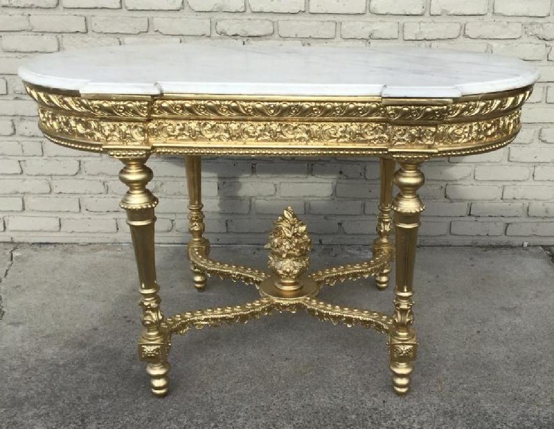 VICTORIAN RE GILT MARBLE TOP TABLE, TOP MEASURES 51" (1 of 8)