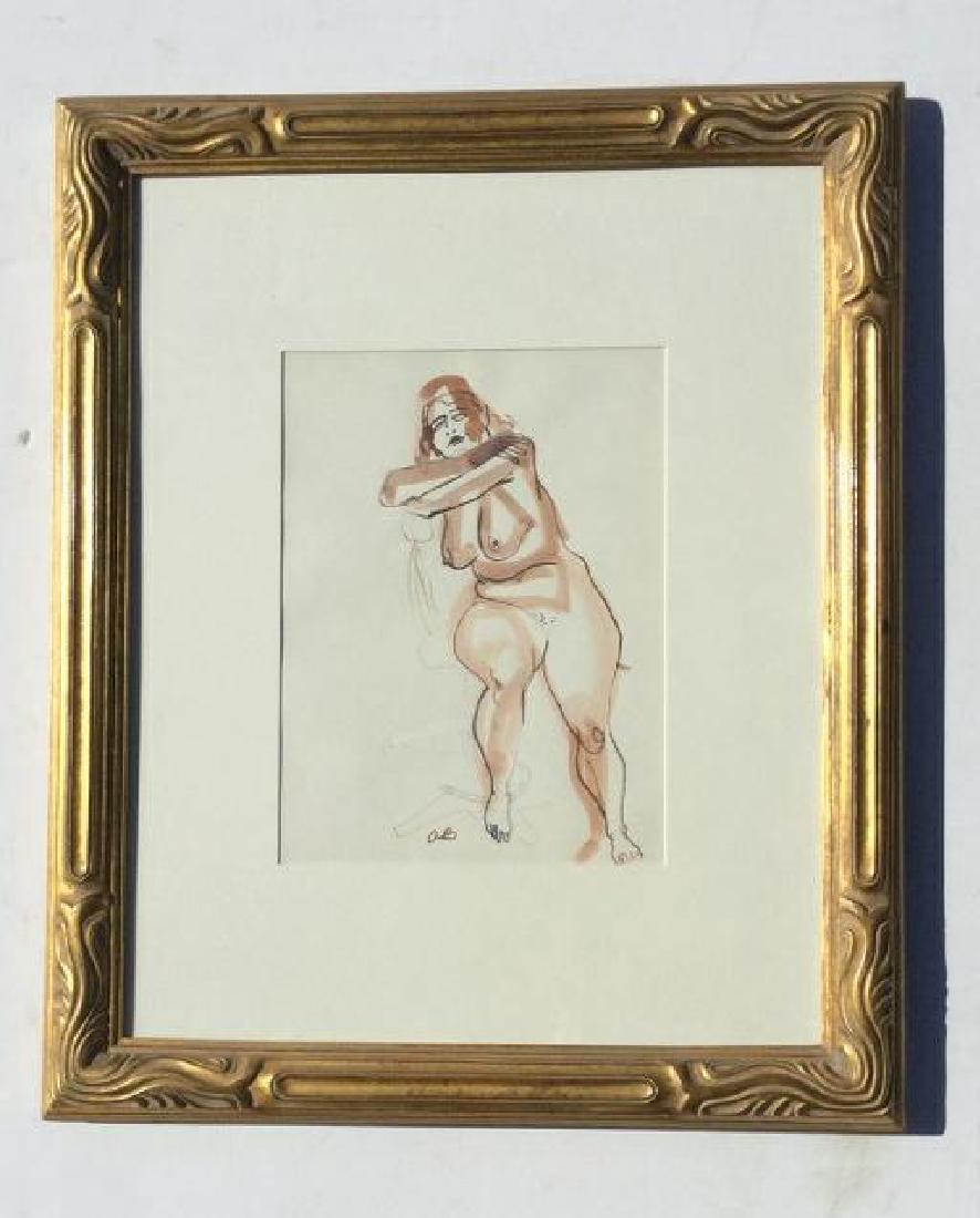 AARON BOHROD W/C WASH W/PEN & INK, SITTING FIGURE: AARON BOHROD W/C WASH W/PEN & INK, SITTING FIGURE DRAWING, MEASURES 12" X 9", BEAUTIFULLY FRAMED AND MATTED, PROVENANCE- ESTATE OF THE ARTIST TO CHARLES MCCRACKEN HILTON HEAD, S.C. TO GATTO FINE ART,