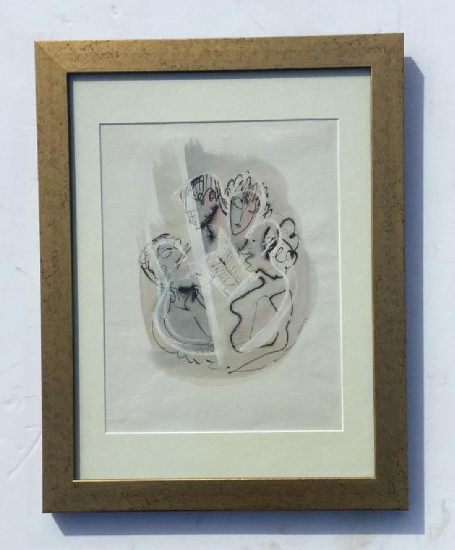 KONRAD CRAMER PEN INK AND PASTEL DRAWING OF FIGURES, (1 of 2)