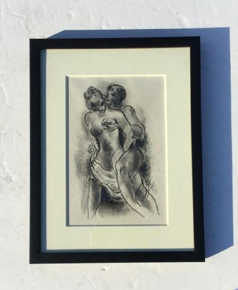KONRAD CRAMER PEN, INK AND CHARCOAL, NUDE MAN AND: KONRAD CRAMER PEN, INK AND CHARCOAL, NUDE MAN AND WOMAN, NICELY FRAMED AND MATTED, DRAWING MEASURES 12" X 9", UNSIGNED, FROM WOODSTOCK NY ESTATE ART COLLECTION, AS PICTURED