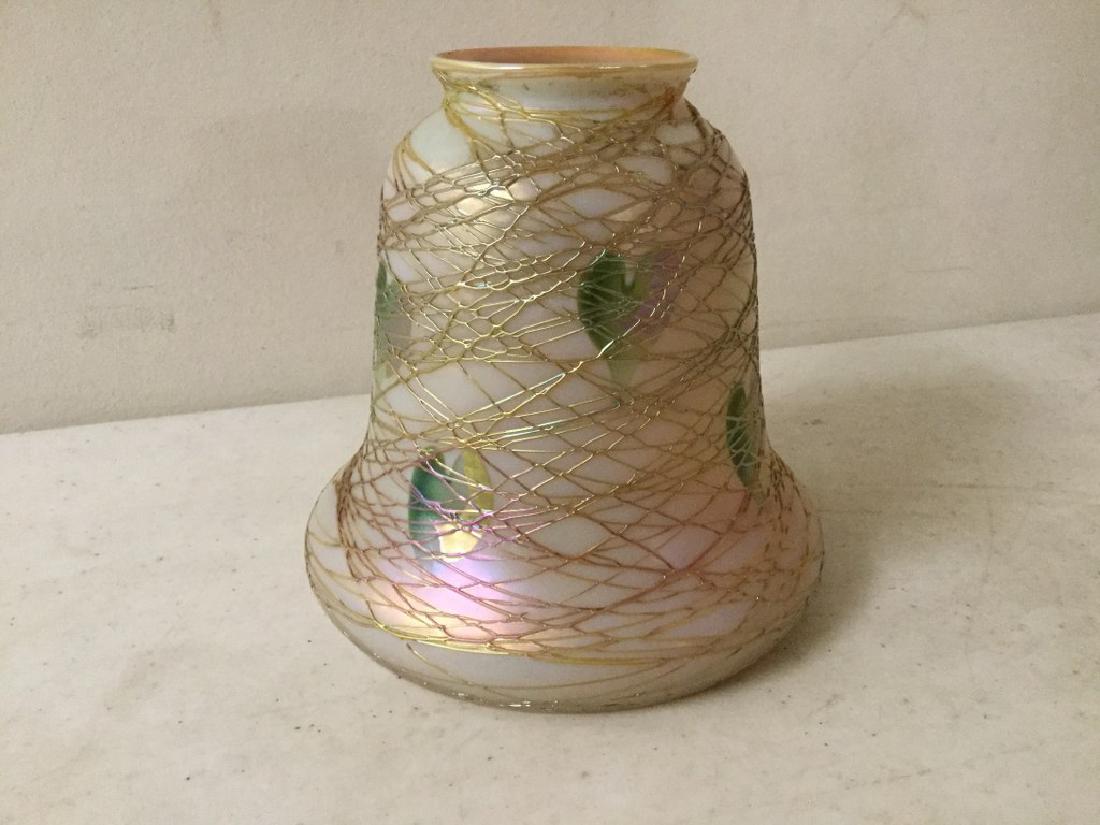 QUEZEL ART GLASS SHADE, WITH HEARTS, SMALL CHIP ON TOP (1 of 4)