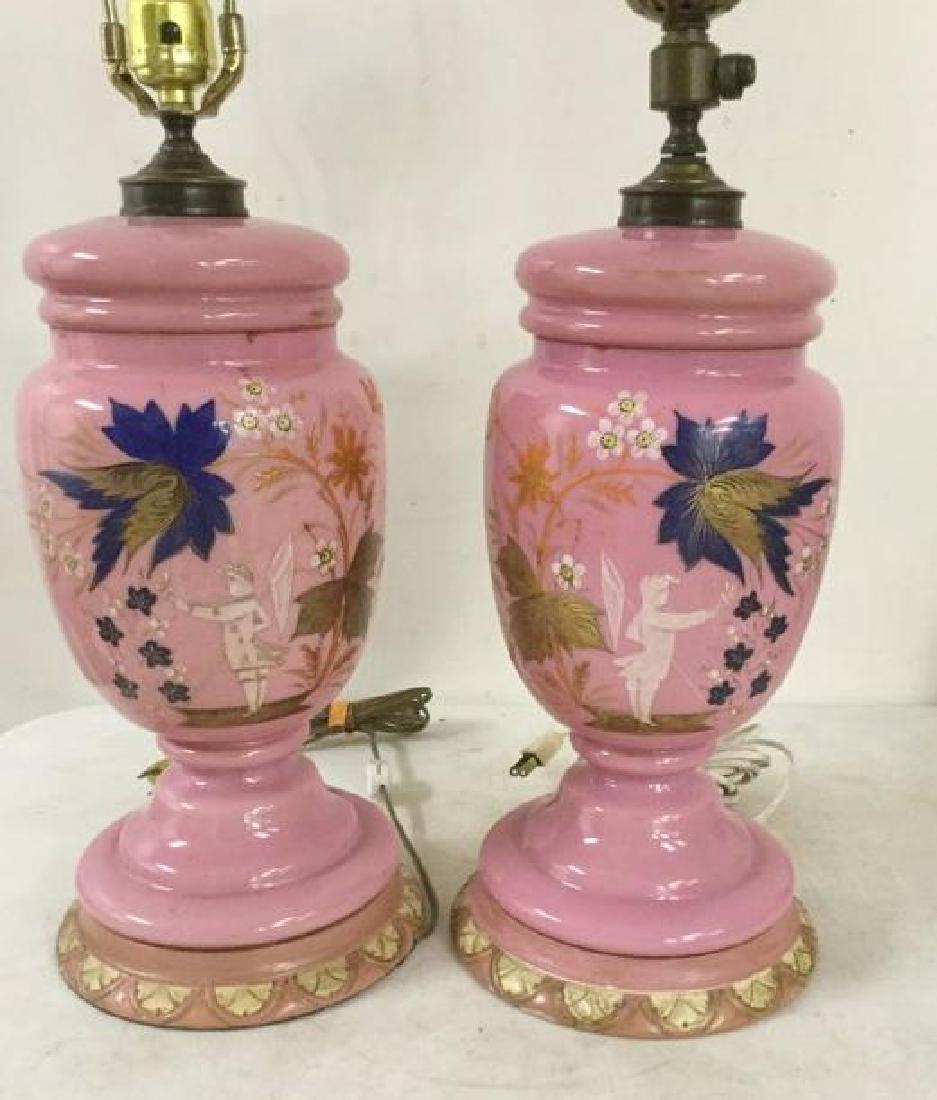 PAIR OF PINK CASED GLASS TABLE LAMPS WITH HAND PAINTED (1 of 4)