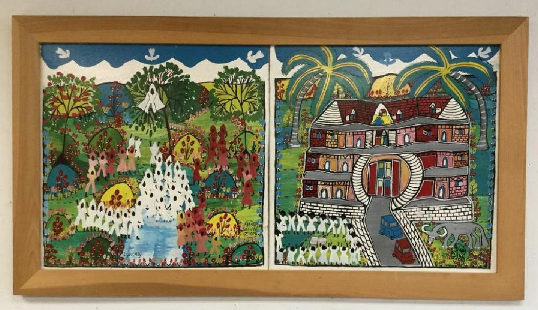 ALLAN ZION 1991 DIPTYCH PAINTINGS ON MASONITE, 2 PANELS (1 of 1)