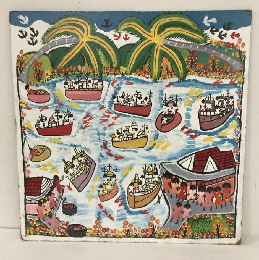 ALLAN ZION OUTSIDER JAMAICAN ARTIST O/B SHIPS TO ZION, (1 of 3)