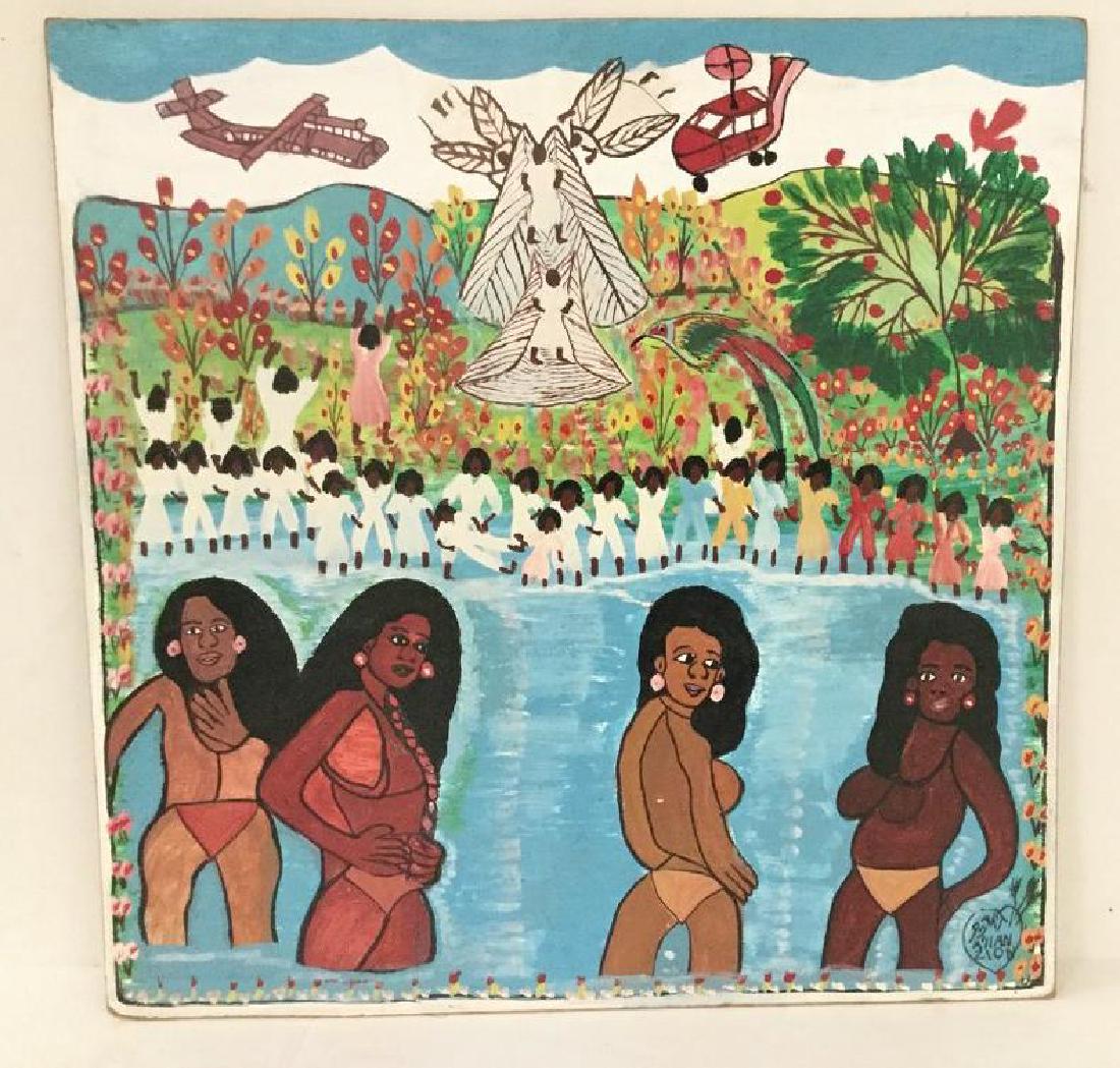 ALLAN ZION JAMAICAN OUTSIDER ARTIST O/B UNTITLED, GIRLS (1 of 2)