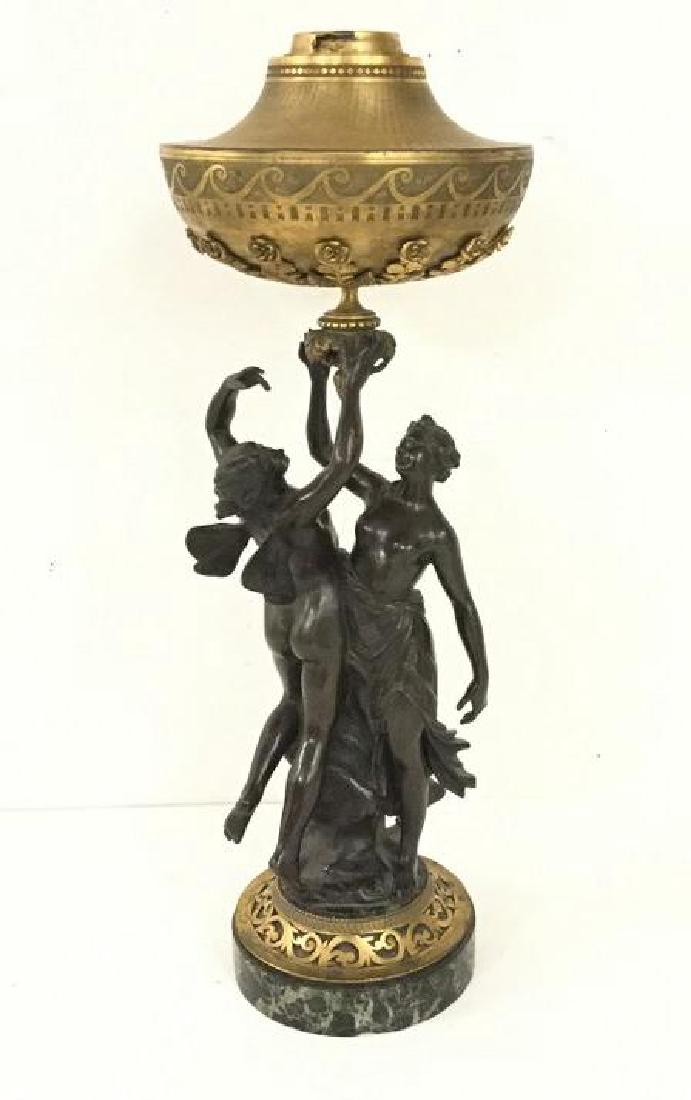 QUALITY FIGURAL BRONZE OIL LAMP W/2 MAIDENS, 1 WITH (1 of 10)