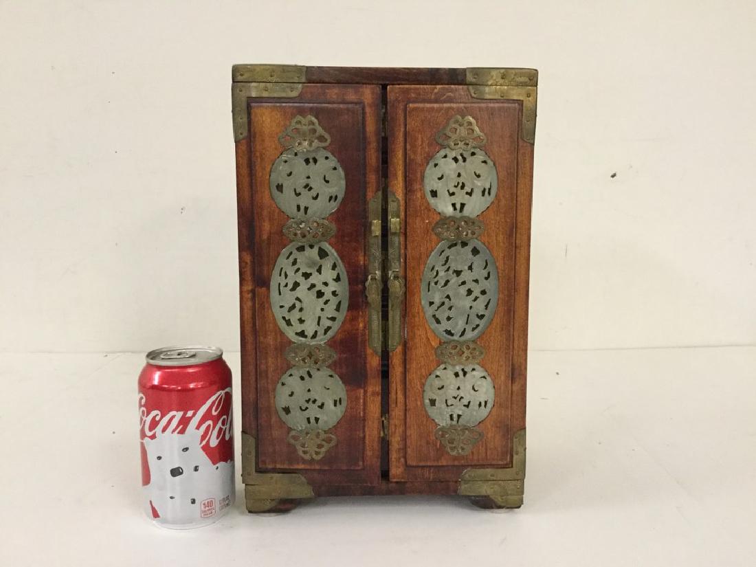 CIRCA 1920 ASIAN SMALL CHEST W/5 DRAWERS INSIDE & JADE (1 of 8)