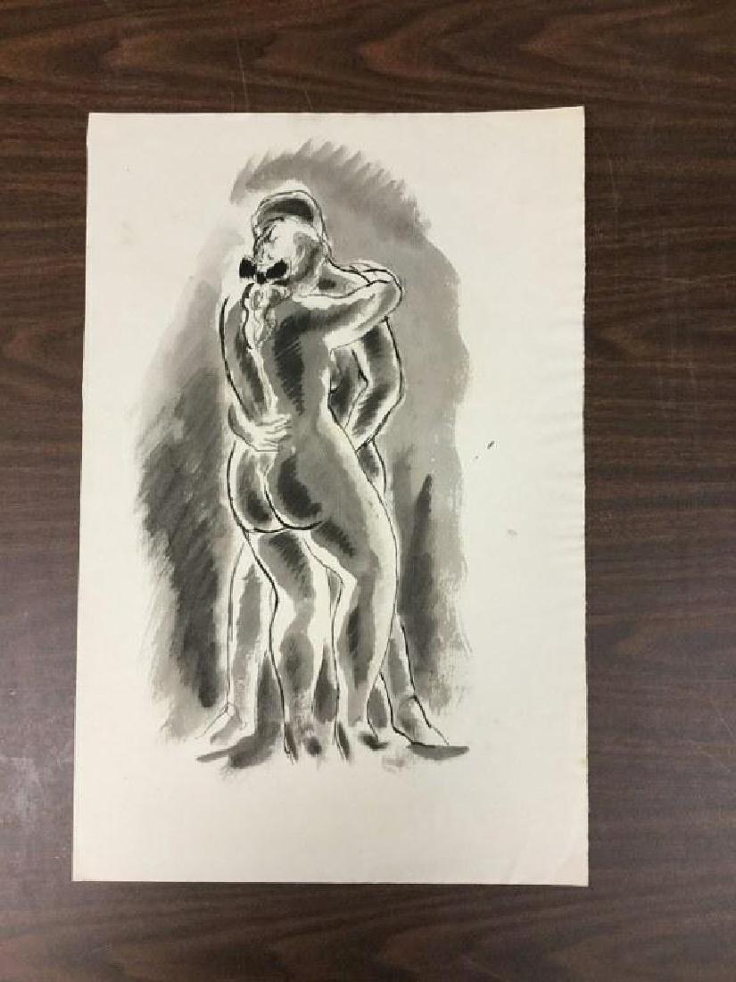 KONRAD CRAMER NUDE INK AND PASTEL DRAWING, HAS KONRAD: KONRAD CRAMER NUDE INK AND PASTEL DRAWING, HAS KONRAD CRAMER ESTATE STAMP ON BACK, MEASURES 19" X 12 1/2", FROM WOODSTOCK NY ESTATE ART COLLECTION, AS PICTURED