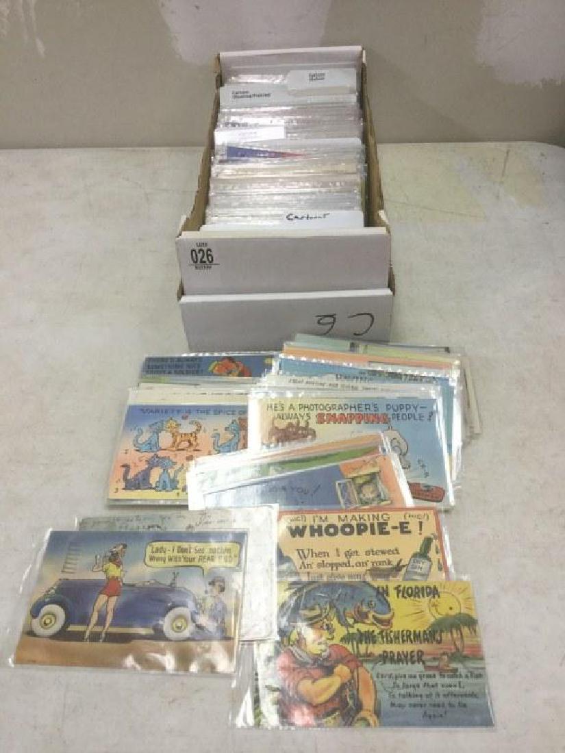 BOX OF APPROX 500 OLDER CARTOON POSTCARDS FROM RETIRED (1 of 1)
