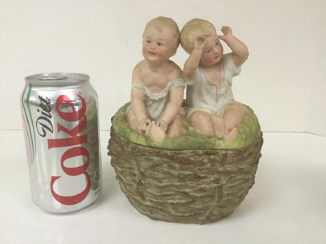 BISQUE COVERED DISH W/FIGURAL BABIES, NICE ESTATE FOUND (1 of 5)