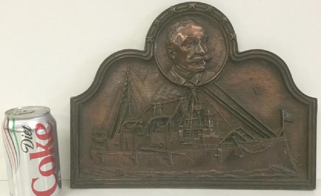 BRONZE PLAQUE OF ADMIRAL DEWEY AND SHIP, PROBABLY FROM (1 of 4)