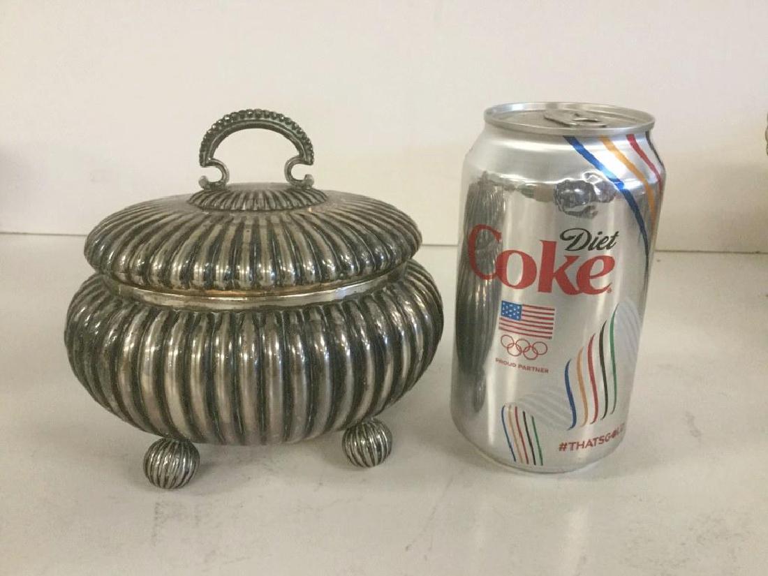 DECORATIVE SILVER RIBBED COVERED BOX, MARKED 800 ON (1 of 5)