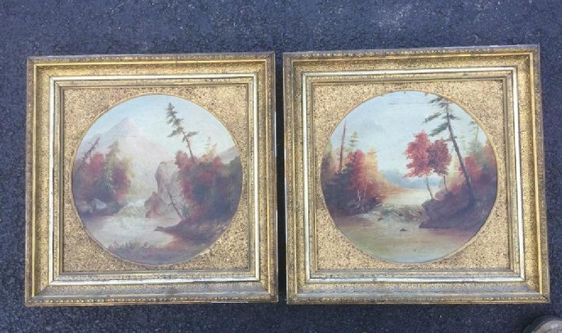 PAIR OF HUDSON VALLEY O/C LANDSCAPES, ATTRIBUTTED TO: PAIR OF HUDSON VALLEY O/C LANDSCAPES, ATTRIBUTTED TO WILLIAM HART, IN MATCHING PERIOD FRAMES, CANVAS MEASURES 13" X 13", SOME PAINT FLAKES ON TOP OF ONE, FROM OLD KINGSTON, NY ESTATE, AS PICTURED