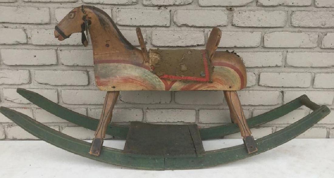 EARLY CHILD'S ROCKING HORSE IN OLD PAINT, IN AS FOUND (1 of 4)