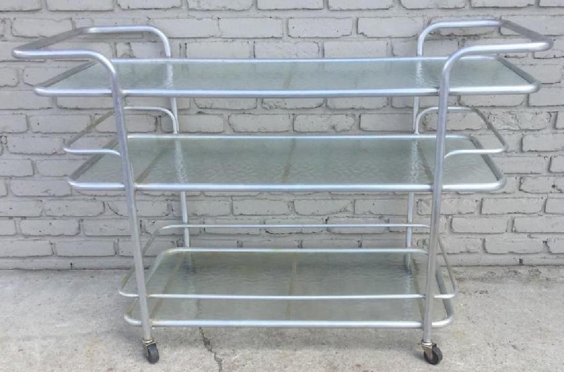 MID CENTURY CHROME OVERSIZED SERVING CART, 3 GLASS (1 of 3)