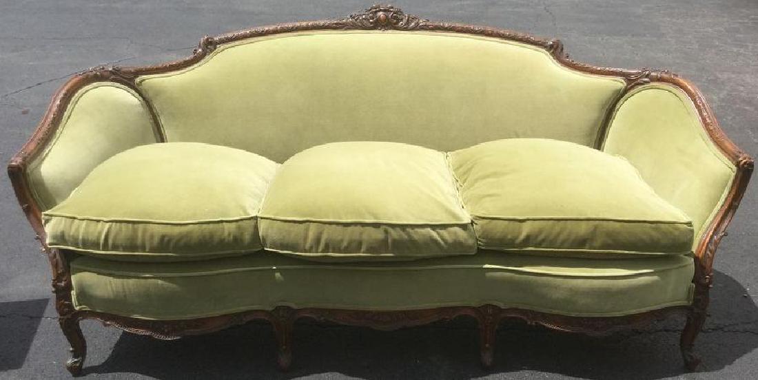 1930'S CARVED MAHOGANY SOFA W/LIGHT GREEN NICE (1 of 4)
