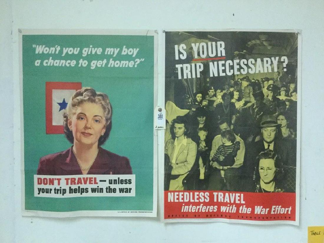 LOT OF 2 WWII POSTERS - DON'T TRAVEL - UNLESS YOUR TRIP (1 of 1)