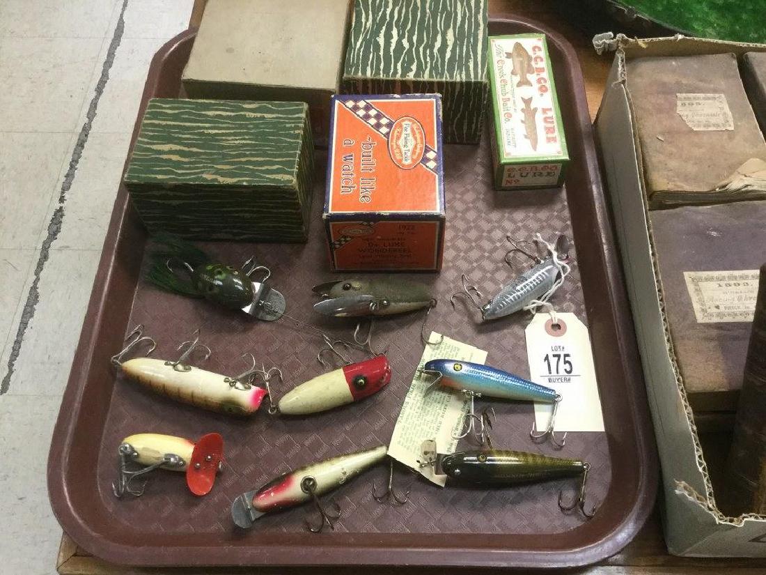 LOT OF EARLY FISHING LURES & REELS, INCLUDING CREEK (1 of 8)