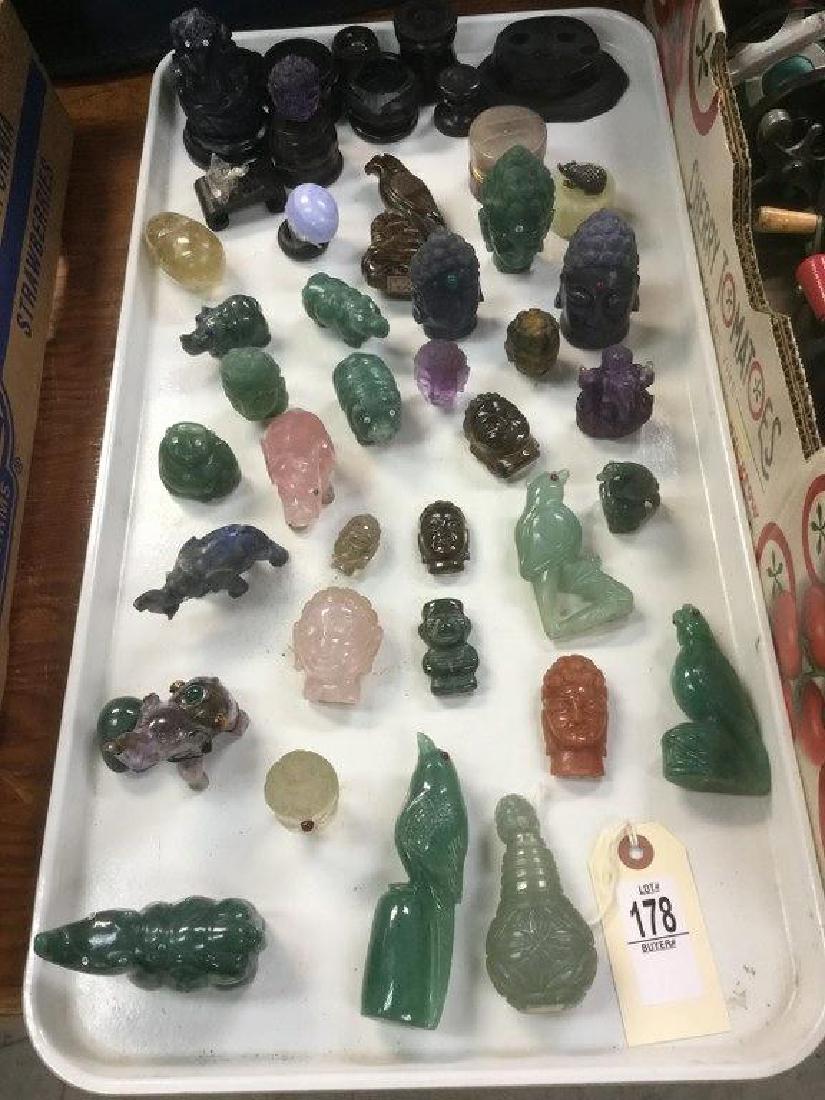COLLECTION OF DIFFERENT COLOR JADE FIGURES & OTHERS (1 of 6)
