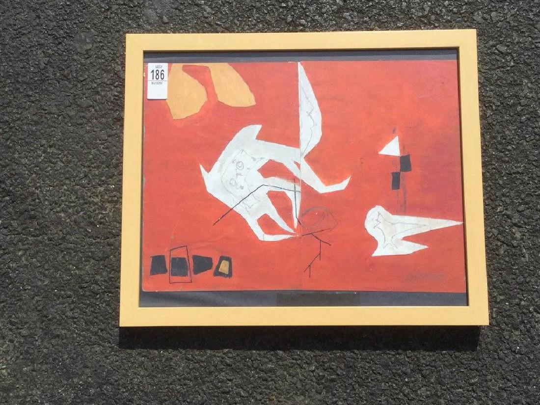 ROLPH SCARLETT ABSTRACT GOUACHE W/CUT OUT FIGURES, (1 of 1)