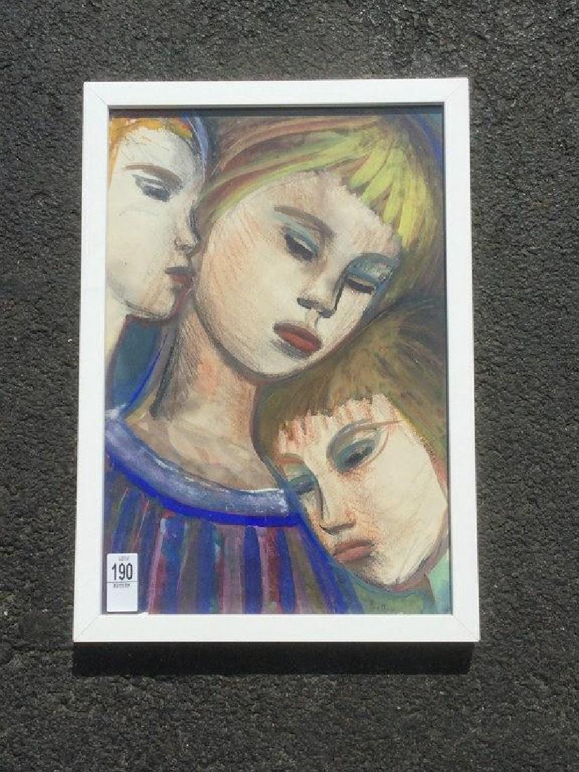 JOSPEH PRESSER GOUACHE 3 CHILDREN, FRAMED, PAINTING (1 of 1)