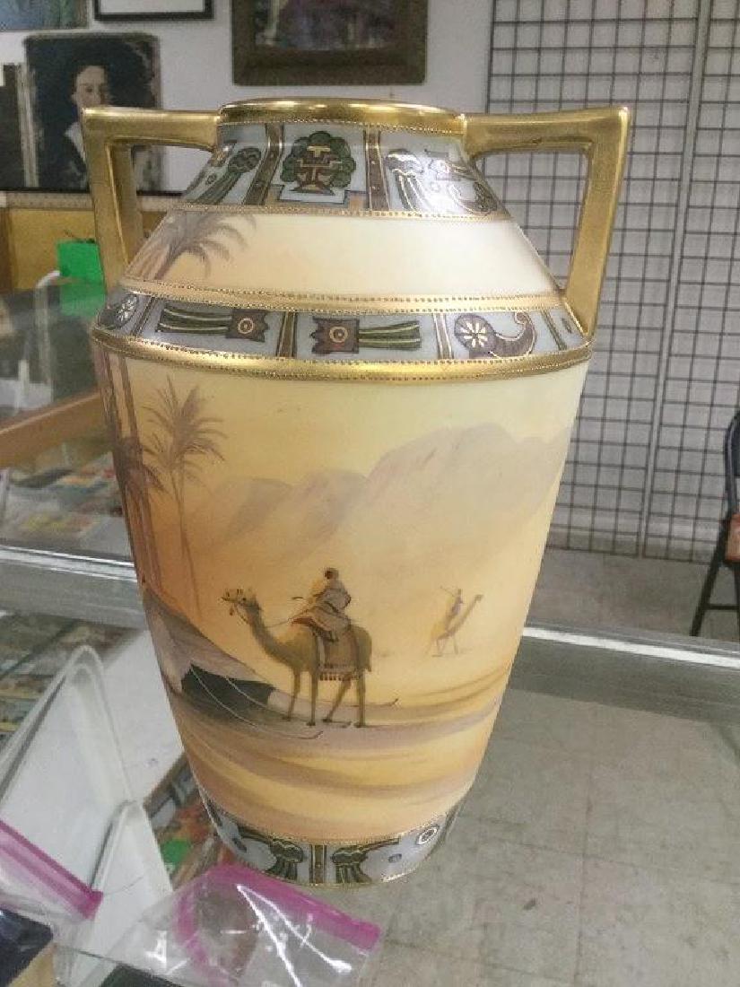 HAND PAINTED NIPPON VASE W/EGYPTIAN LANDSCAPE, MEN ON (1 of 7)