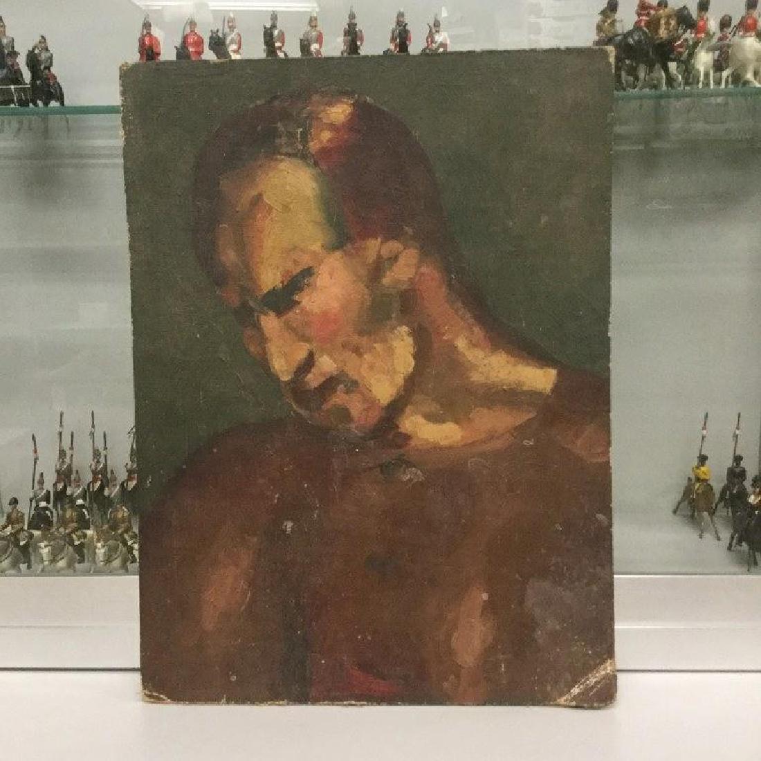 EARL KERKAM O/B PORTRAIT OF MAN, UNSIGNED, BOARD: EARL KERKAM O/B PORTRAIT OF MAN, UNSIGNED, BOARD MEASURES 16" X 12", FROM THE ESTATE OF ARTIST JOSEPH POLLET WHERE THE OTHER KERKAM PAINTING WE ARE SELLING CAME FROM, BEND IN LOWER RIGHT CORNER, AS PI