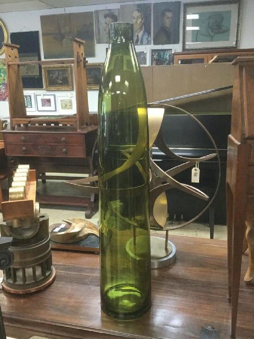 39 1/2" HIGH MID CENTURY GREEN GLASS FLOOR VASE, IN (1 of 1)