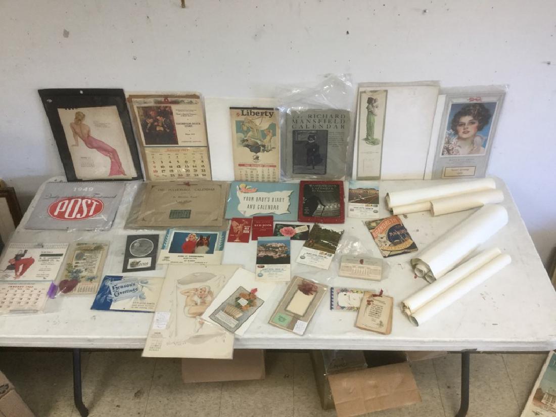LOT OF OLDER CALENDARS INCLUDING 3 NORMAN ROCKWELLS: LOT OF OLDER CALENDARS INCLUDING 3 NORMAN ROCKWELLS FROM 50'S & 60'S, PIN UP GIRLS, ADVERTISING AND RELATED. FROM RETIRED EPHEMERA DEALERS ESTATE.