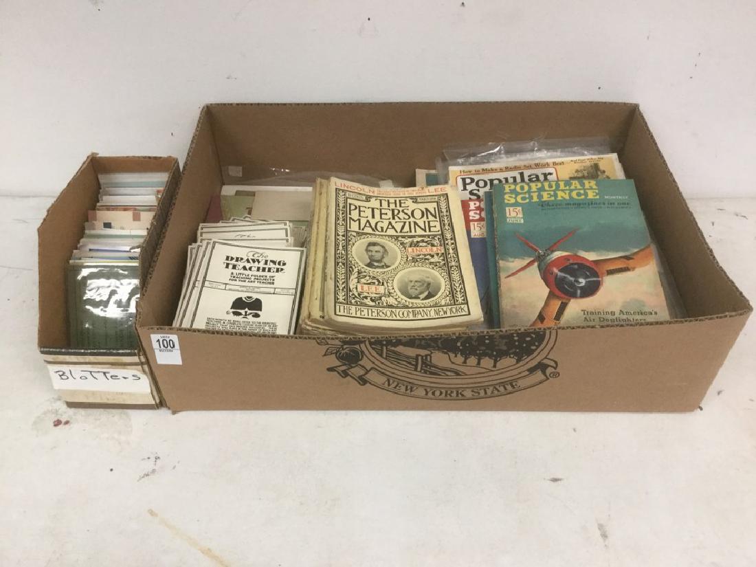 LG LOT OF MISC OLDER MAGS AND EPHEMERA INCL. THE NEW: LG LOT OF MISC OLDER MAGS AND EPHEMERA INCL. THE NEW YORKER, THE PETERSON, POPULAR SCIENCE, WORLDS FAIR RELATED EPHEMERA, ADV. BLOTTERS AND ART RELATED MAGS AND EPHEMERA
