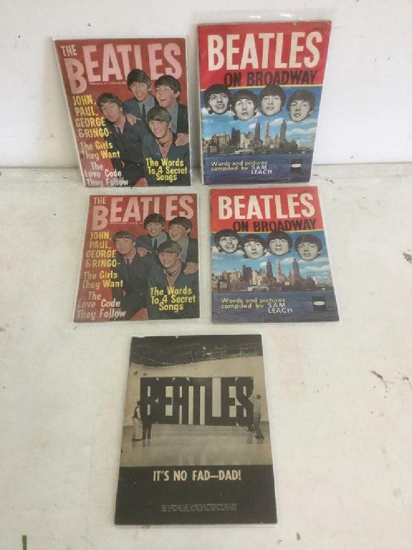 COLLECTION OF 5 BEATLES MAGAZINES: 1-BEATLES IT'S NO: COLLECTION OF 5 BEATLES MAGAZINES: 1-BEATLES IT'S NO FAD-DAD, VOL. 1, NO. 1,COPYRIGHT 1964, 2 COPIES BEATLES ON BROADWAY BY SAM LEACH, 2 COPIES OF THE BEATLES PERSONALITY ANNUAL, ALL IN VERY GOOD COND