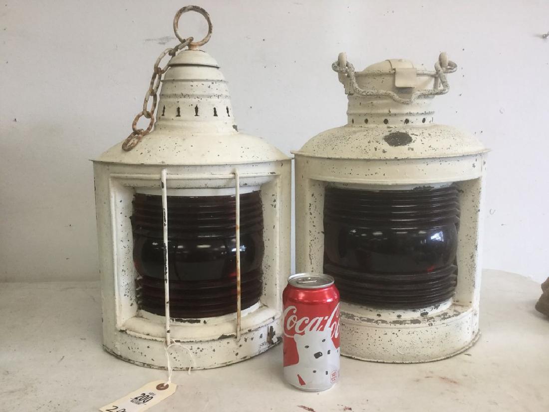 2 GALVENIZED NAUTICAL LANTERNS, PAINTED WHITE, BOTH (1 of 2)