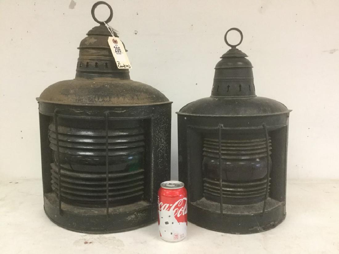 2 NAUTICAL LANTERNS CURVED GLASS FRONT BOTH HAVE BEEN (1 of 1)
