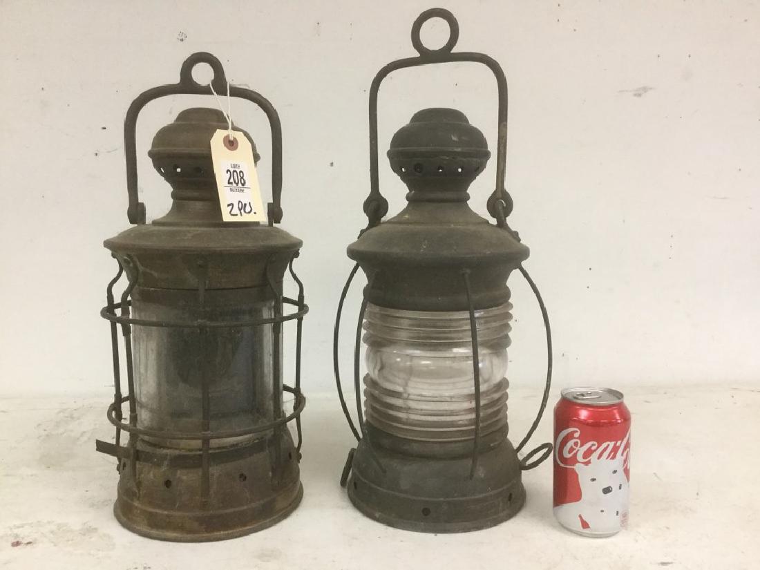 2 OLDER BRASS NAUTICAL LANTERNS, BOTH UNMARKED, ONE HAS (1 of 2)