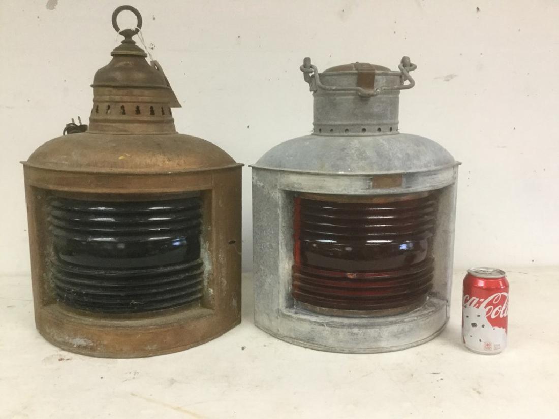 2 OLDER NAUTICAL LANTERNS.  ONE HAS PERKINS MARINE LAMP (1 of 4)