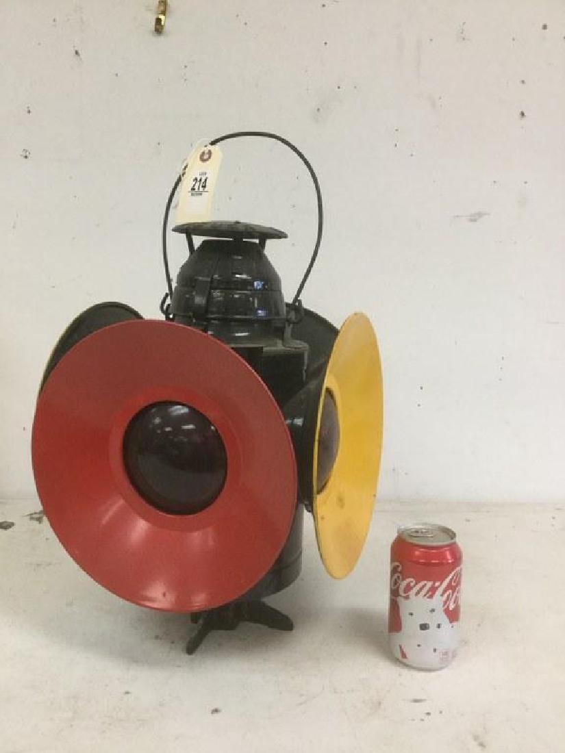 HANDLAN FOUR WAY RAILROAD LANTERN, LENSES INTACT. (1 of 3)