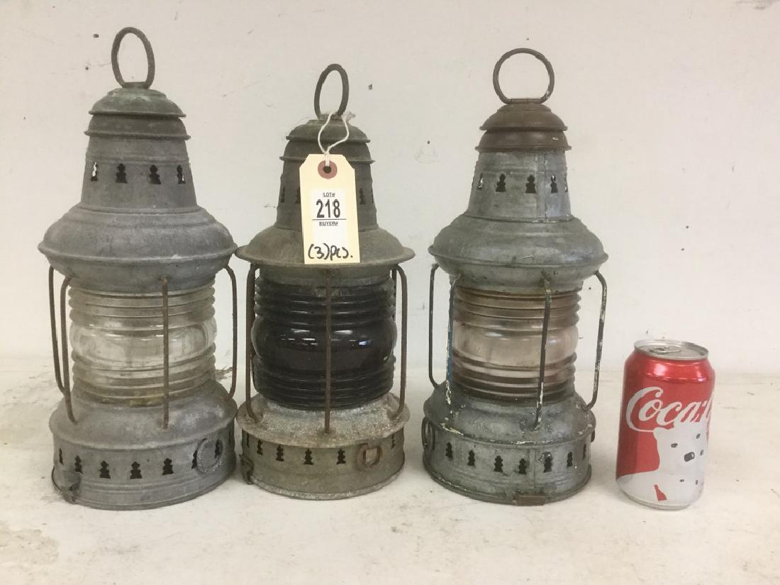 3 GALVENIZED OLDER NAUTICAL LANTERNS, PROBABLY MADE BY (1 of 1)