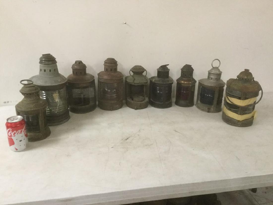 LOT OF 9 EARLY NAUTICAL RELATED LANTERNS, A FEW BRASS, (1 of 3)