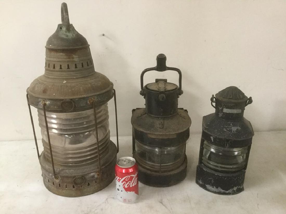 3 EARLY NAUTICAL LANTERNS, NICE OLD PATINA, IN VARIOUS (1 of 2)