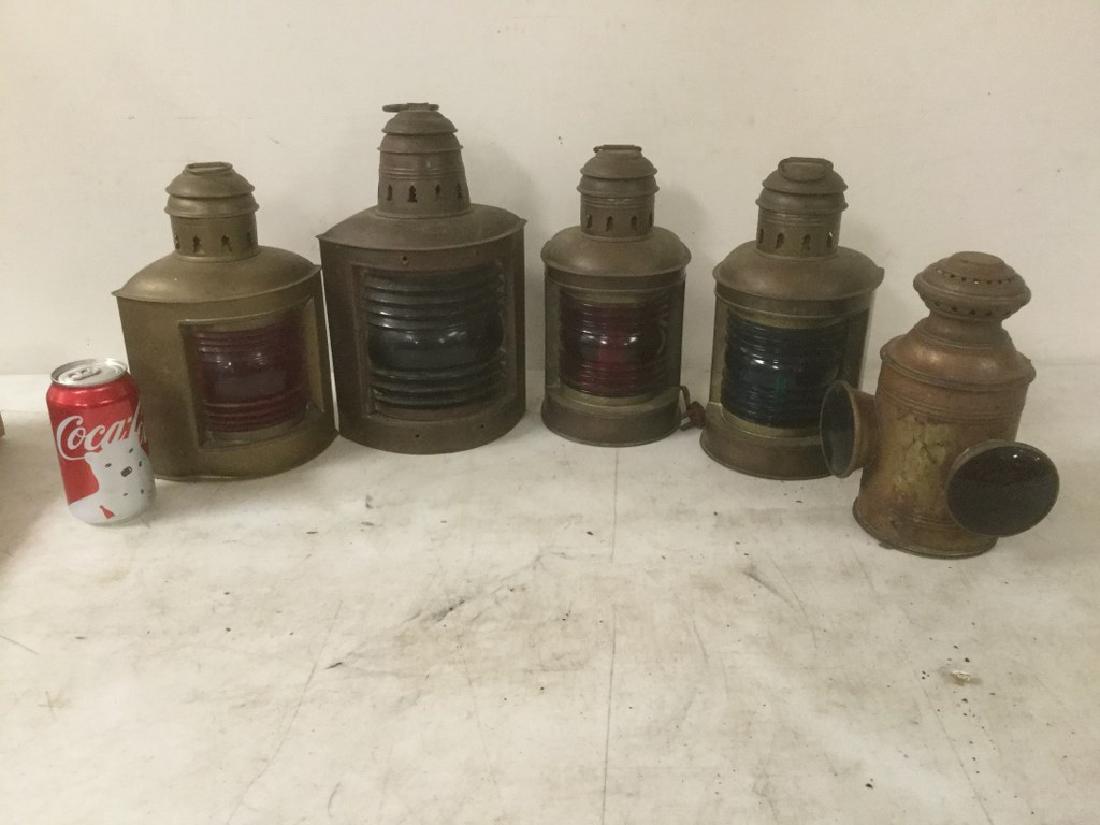 LOT OF 5 OLDER BRASS NAUTICAL RELATED LANTERNS, 2 HAVE (1 of 3)
