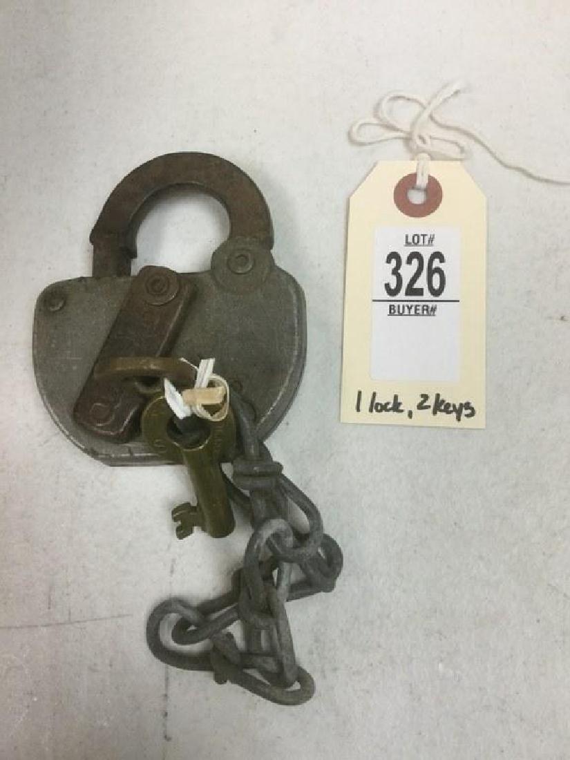 AT&SF RW LOCK AND 2 BRASS KEYS, (ATCHISON, TOPEKA & (1 of 2)