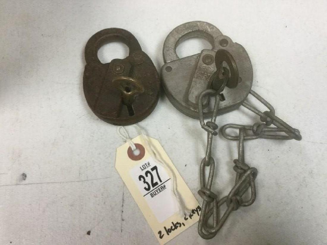 2 PENNSYLVANIA RR LOCKS AND KEYS, 1 BRASS KEY STAMPED (1 of 2)