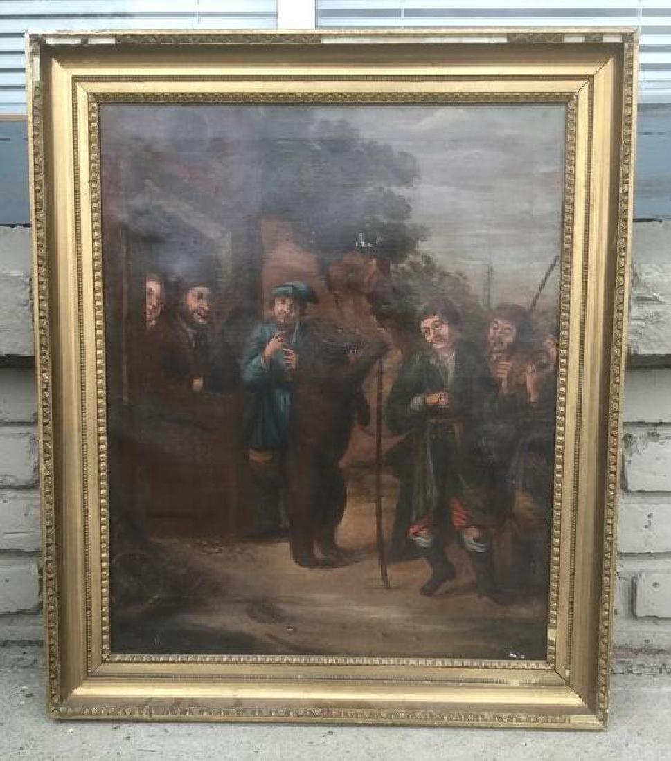 19TH C O/C DANCING BEAR WITH MEN STANDING AROUND (1 of 3)