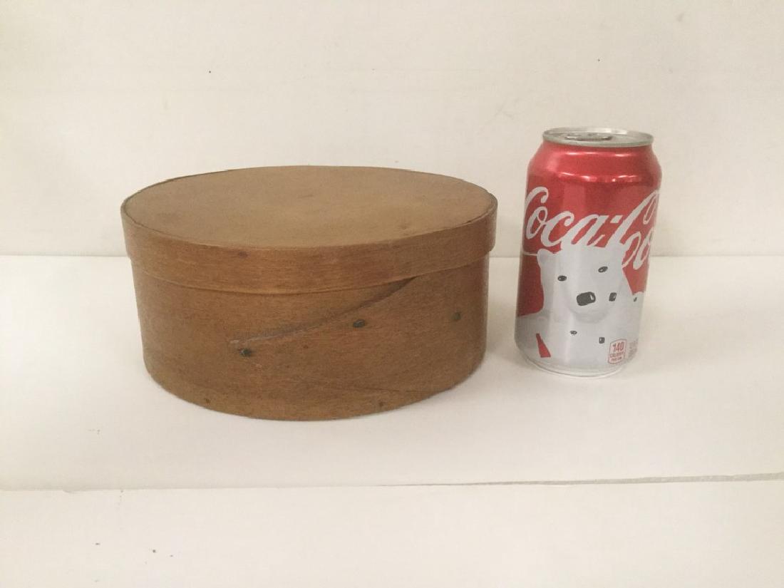 SHAKER PANTRY BOX WITH PAPER LABEL UNDERNEATH ,: SHAKER PANTRY BOX WITH PAPER LABEL UNDERNEATH , MANUFACTURED BY THE CANTERBURY SHAKERS, EAST CANTERBURY N. H., MEASURES 7 7/8" ACROSS, NICE CONDITION, AS PICTURED