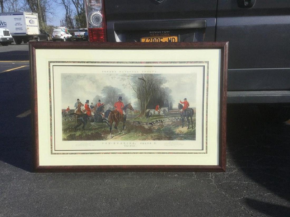 VERY LARGE ENGLISH HUNT PRINT TITLED FOX HUNTING THE (1 of 6)