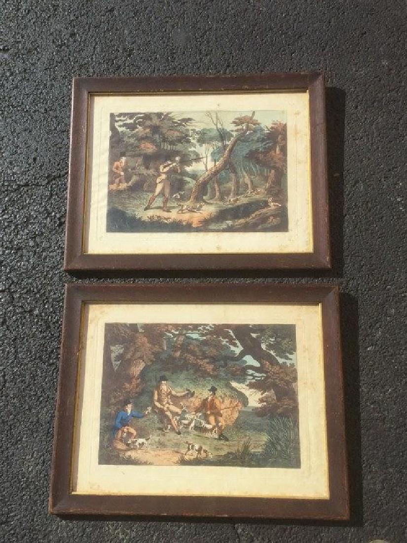 (2) EARLY HUNTING PRINTS, 19TH C IN MATCHING OAK (1 of 3)
